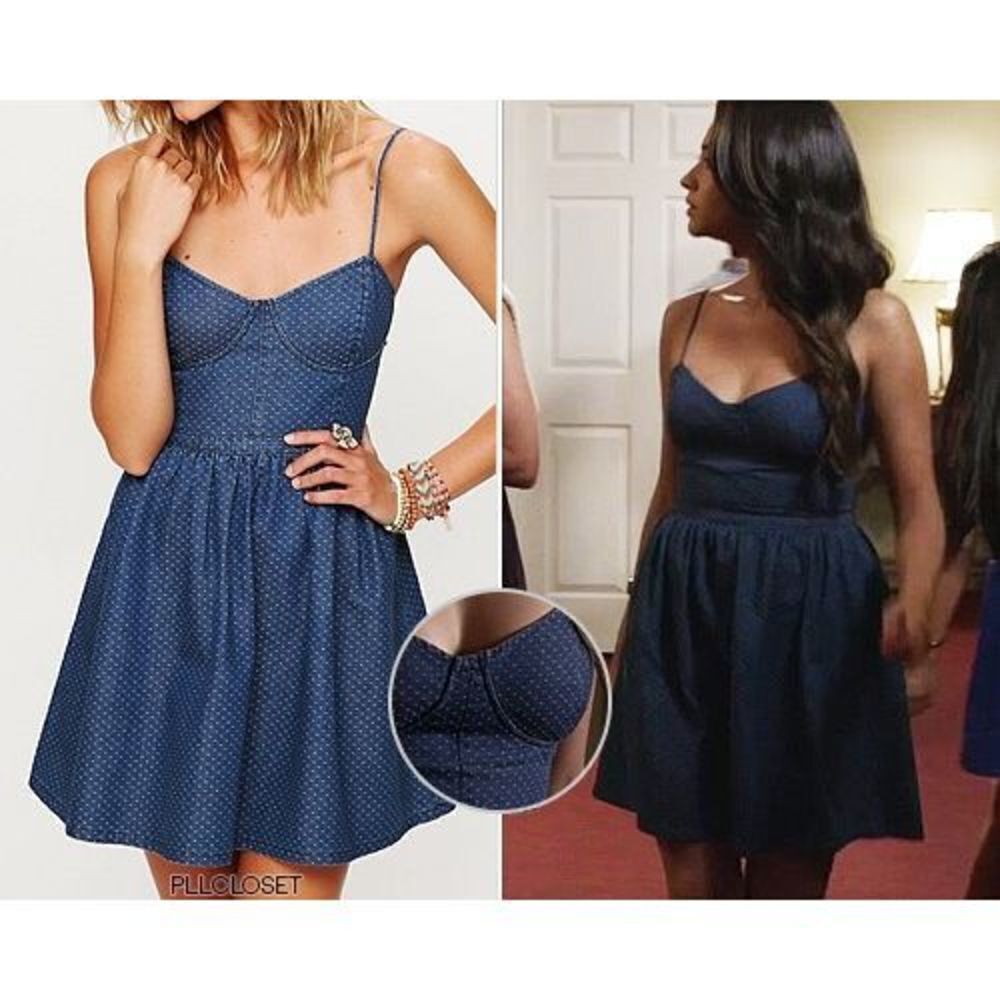 Free‎ People Polka Dot Denim Bustier Mini Dress PLL Size S - Picture 14 of 16
